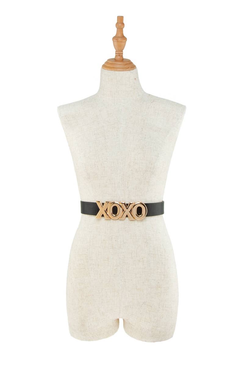 Long and Stacked XOXO Buckle Duo Belt Set: Khaki