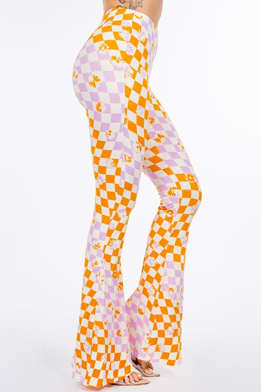 LONG FLORAL FLARED WAVY ANTALON IN CHECKS. 2 COLOR