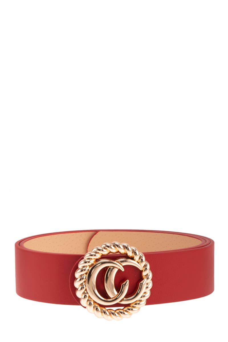 CC with Circle Buckle PU Belt: Black