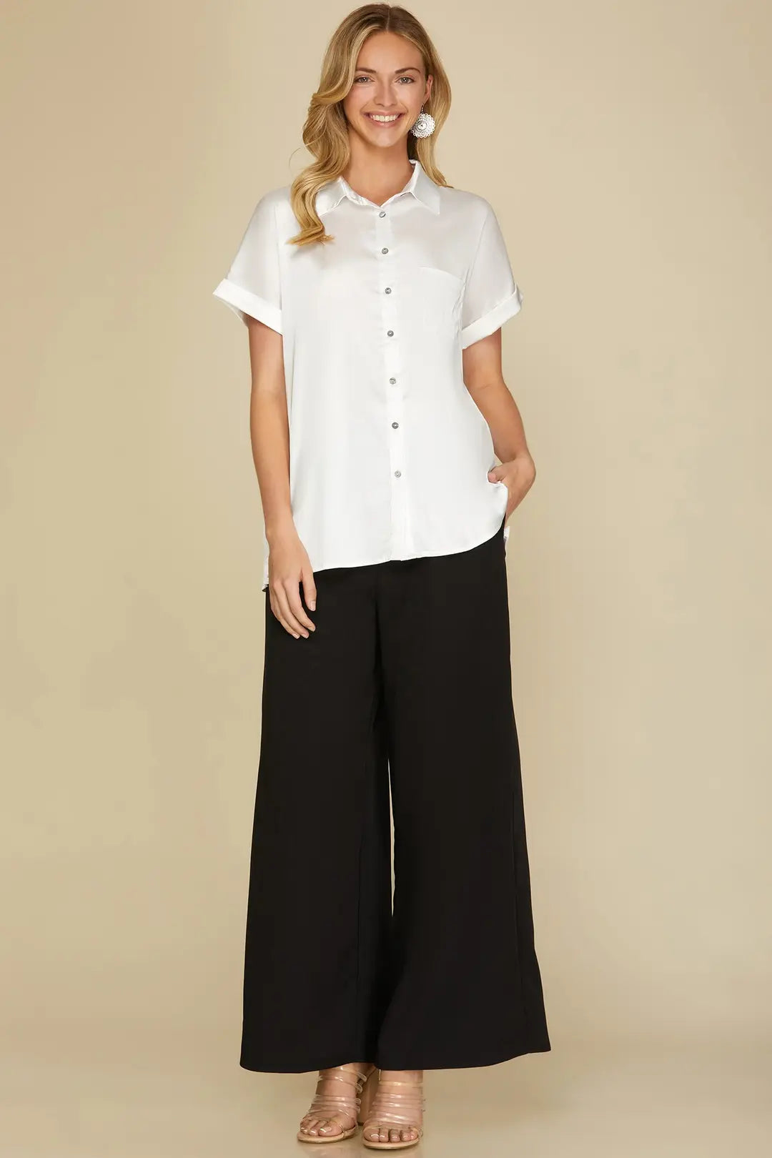 drop shoulder button-down shirt