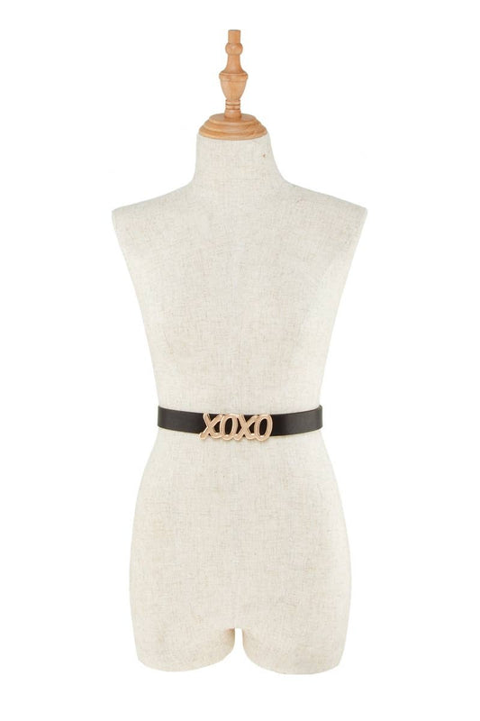 Stacked and Elongated XOXO Buckle Duo Belt Set: Khaki