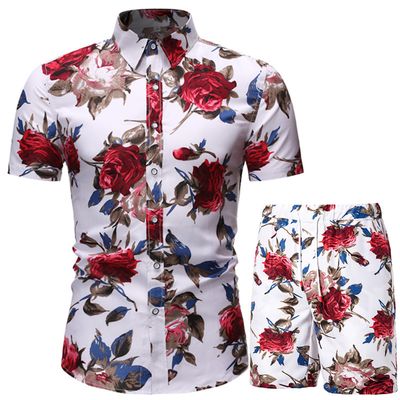 men, Short-sleeved shirt set for men, Chinese style printed shirt, two-piece set, foreign trade hair, summer
