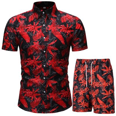 men, Short-sleeved shirt set for men, Chinese style printed shirt, two-piece set, foreign trade hair, summer