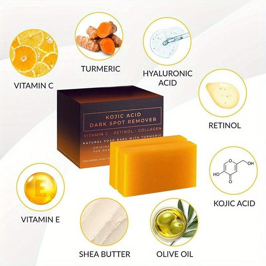 2pcs, 3.53oz/Pc Kojic Acid Soap, With Vitamin C & E, Turmeric, Retinol And Olive Oil, Face And Body Cleansing Handmade Soap