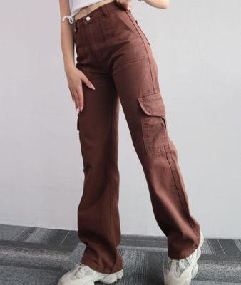 All-match casual pants Mid-waist three-dimensional pocket pants High-waist overalls