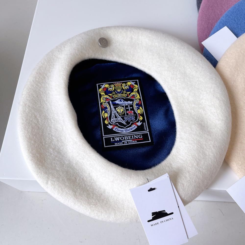 Spanish Wool Beret Hat Female Elegant French Painter Hat Badge Satin Lined British Retro Stewardess Hat Matcha Color M (56-58cm)