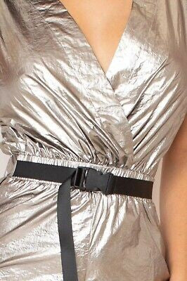 METALLIC FOIL WINDBREAKER / SURPLICE TOP / ELASTIC WAIST BAND / BUCKLE DETAILED