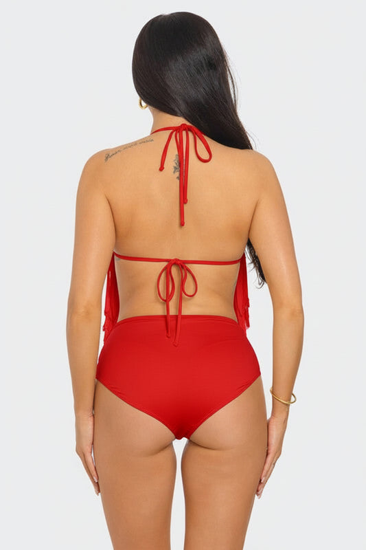 SLEEVELESS BODYSUIT WITH COLLAR IN RED ONLY