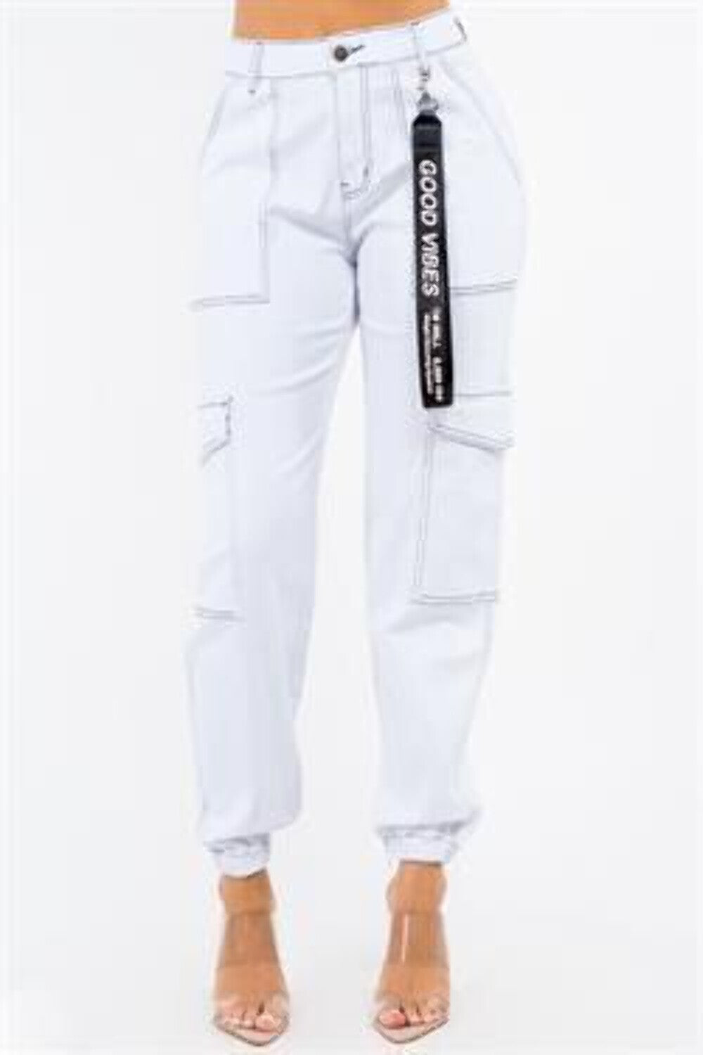 PANTALONES JOGGER CARGO DE CINTURA ALTA EN BLANCO