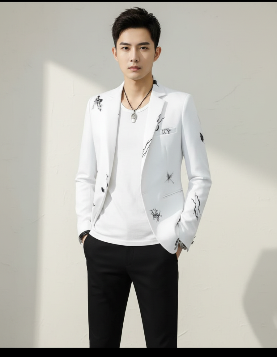 Men Jackets Leaf Print Male Formal