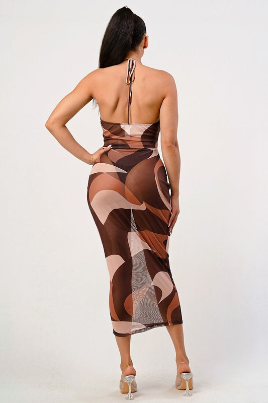 Vestido printiado largo metálico multicolor Prim transparente