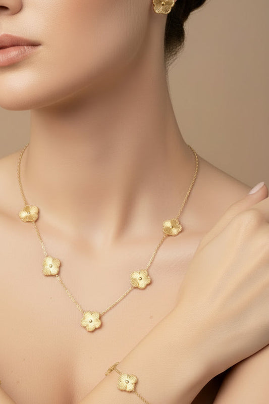 Stainless Steel Flower Jewelry Sets, 3-Piece Fashion Flower Jewelry Set, Clover Flower Jewelry