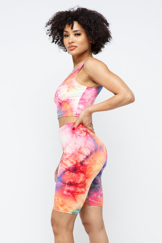 CROP TOP TIE DYE WE BIKER SHORT SET
