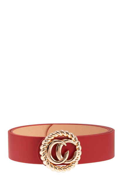 CC with Circle Buckle PU Belt: Black
