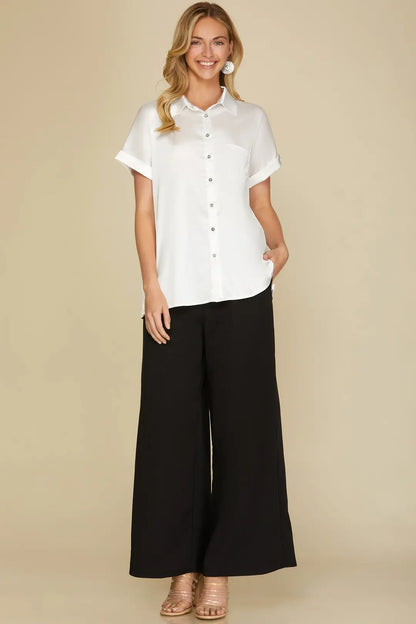 drop shoulder button-down shirt