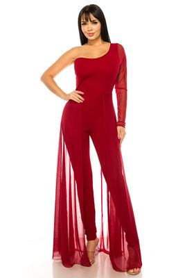 jumper/mesh skirt in red and black