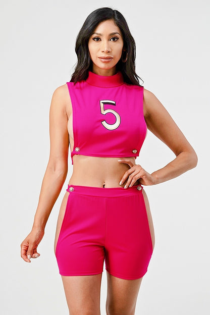 Conjunto de dos piezas en dos colores fucsia y negro