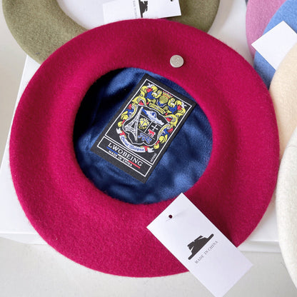 Spanish Wool Beret Hat Female Elegant French Painter Hat Badge Satin Lined Briti