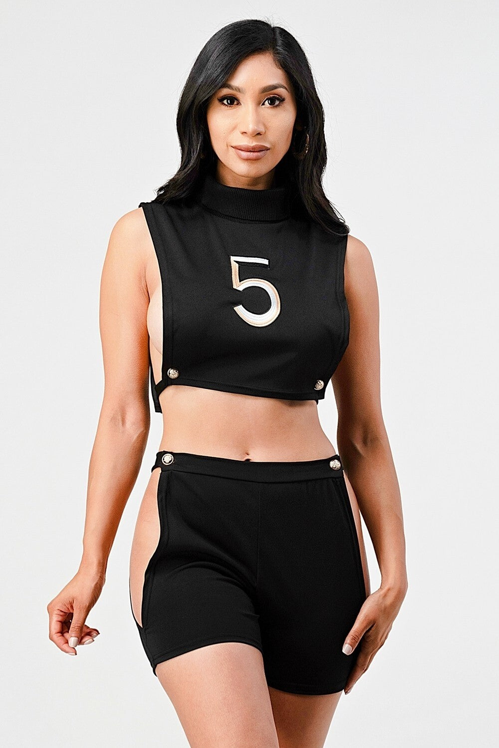 Conjunto de dos piezas en dos colores fucsia y negro