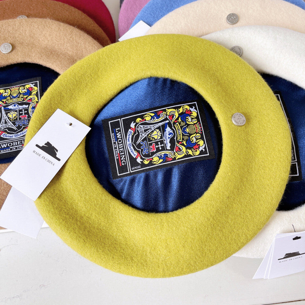 Spanish Wool Beret Hat Female Elegant French Painter Hat Badge Satin Lined Briti