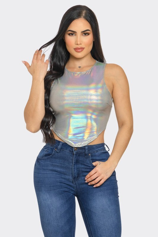 TOP DE CUELLO REDONDO METÁLICO