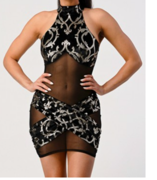 Dress with transparent front combined in