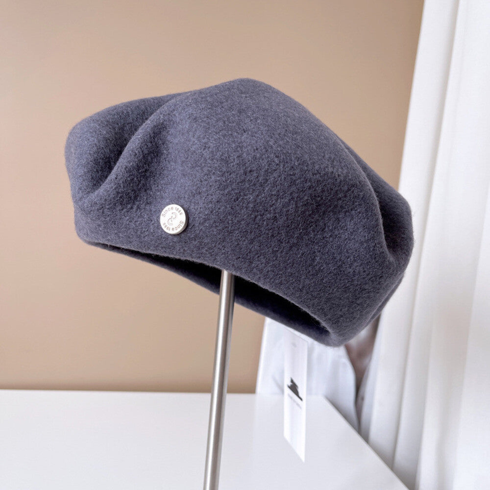 Spanish Wool Beret Hat Female Elegant French Painter Hat Badge Satin Lined Briti