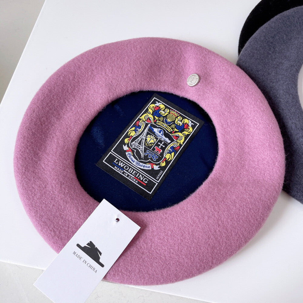 Spanish Wool Beret Hat Female Elegant French Painter Hat Badge Satin Lined Briti
