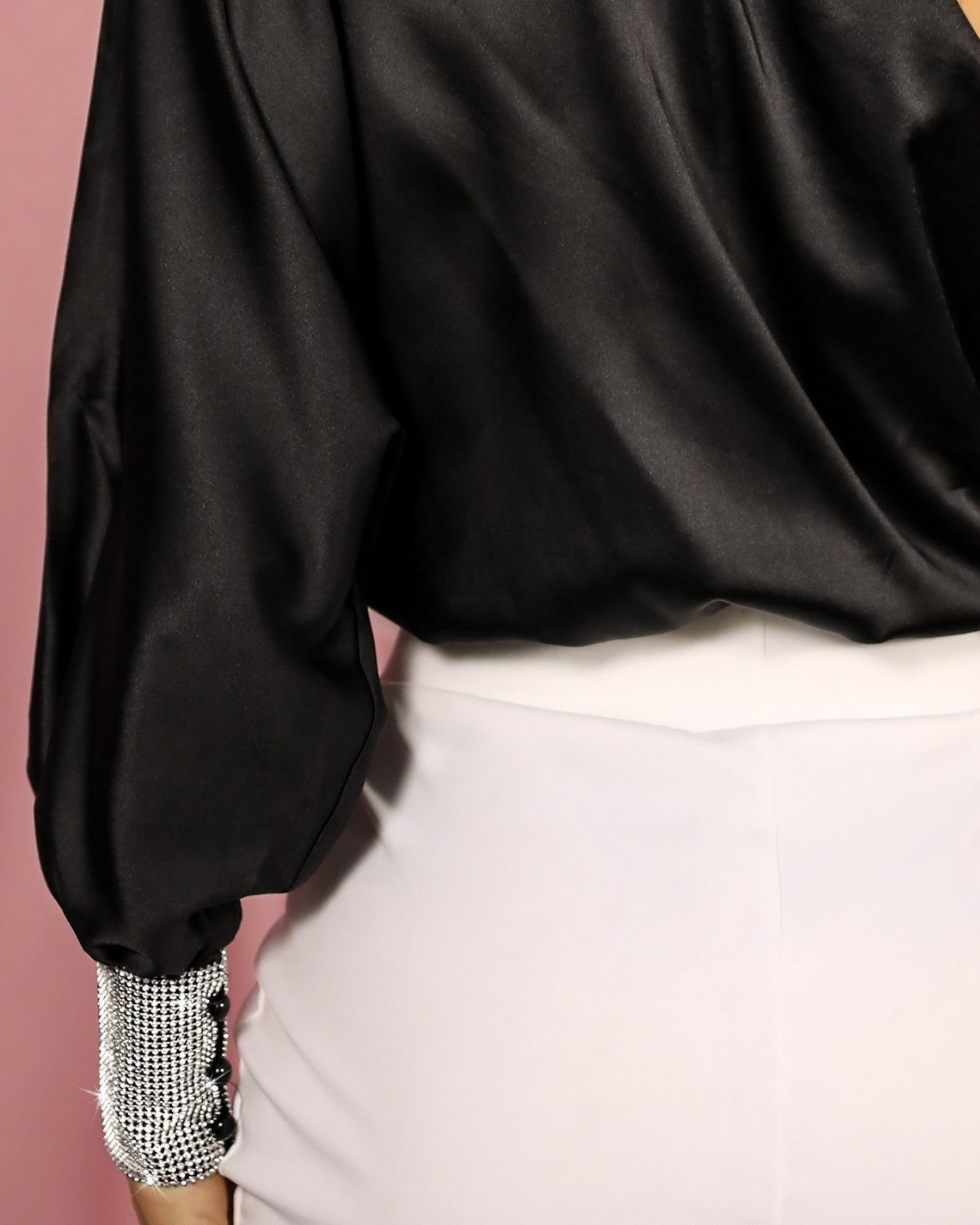 Tops Fashion sleeve in  black elegant we silver