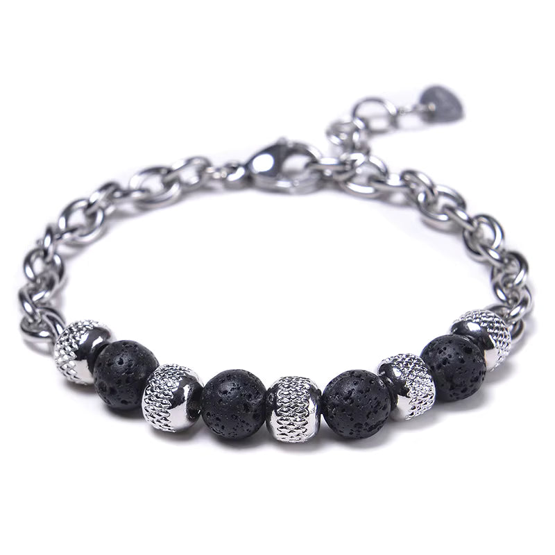 Natural Tiger Eye Beaded Bracelet Men's Stainless Steel Energy Stone Retro Style Fashion Jewelry