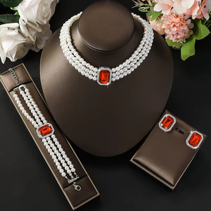 European and American style pearl necklace, bracelet, and earring set, wholesale accessories
