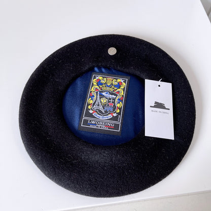 Boina de lana española para mujer, sombrero elegante de pintor francés, insignia con forro de satén, sombrero de azafata Retro británico