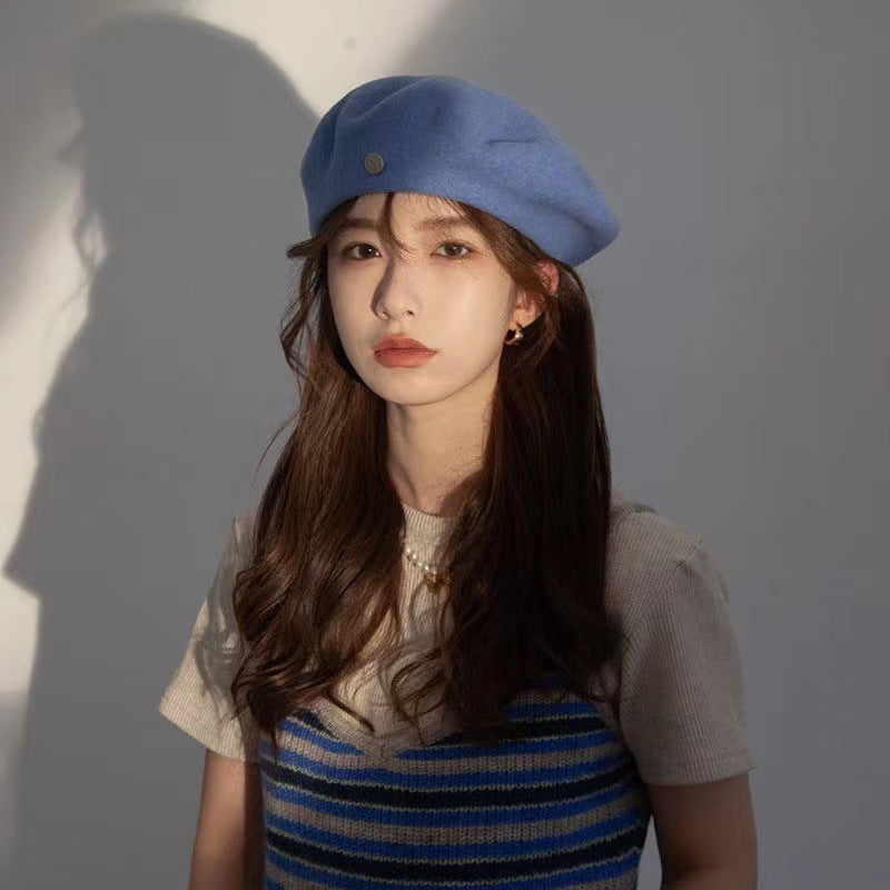 Boina de lana española para mujer, sombrero elegante de pintor francés, insignia con forro de satén, sombrero de azafata Retro británico