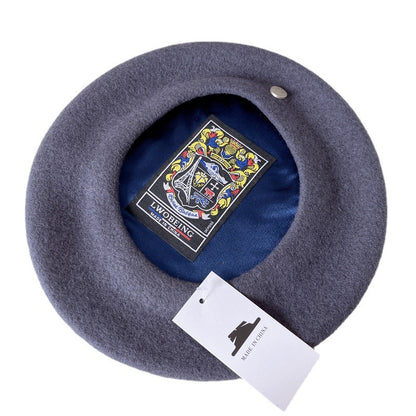 Boina de lana española para mujer, sombrero elegante de pintor francés, insignia con forro de satén, sombrero de azafata Retro británico