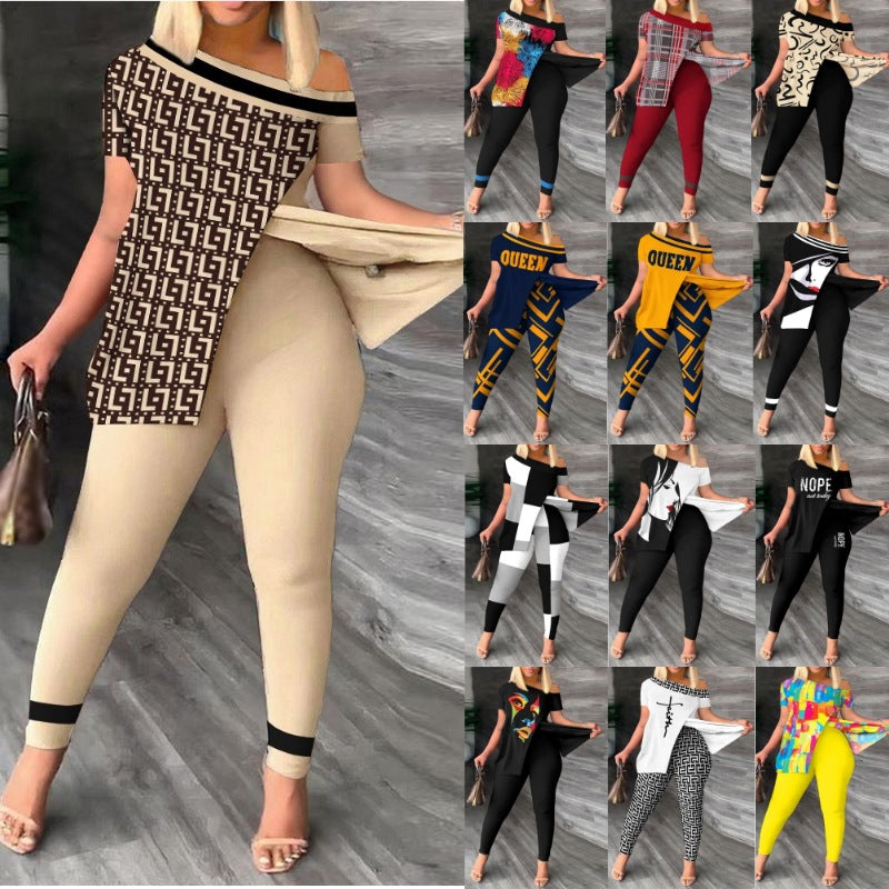 2023 Primavera y novedad de verano ropa de mujer europea y americana Popular en Amazon AliExpress conjunto de dos piezas moda Irregular pantalones traje