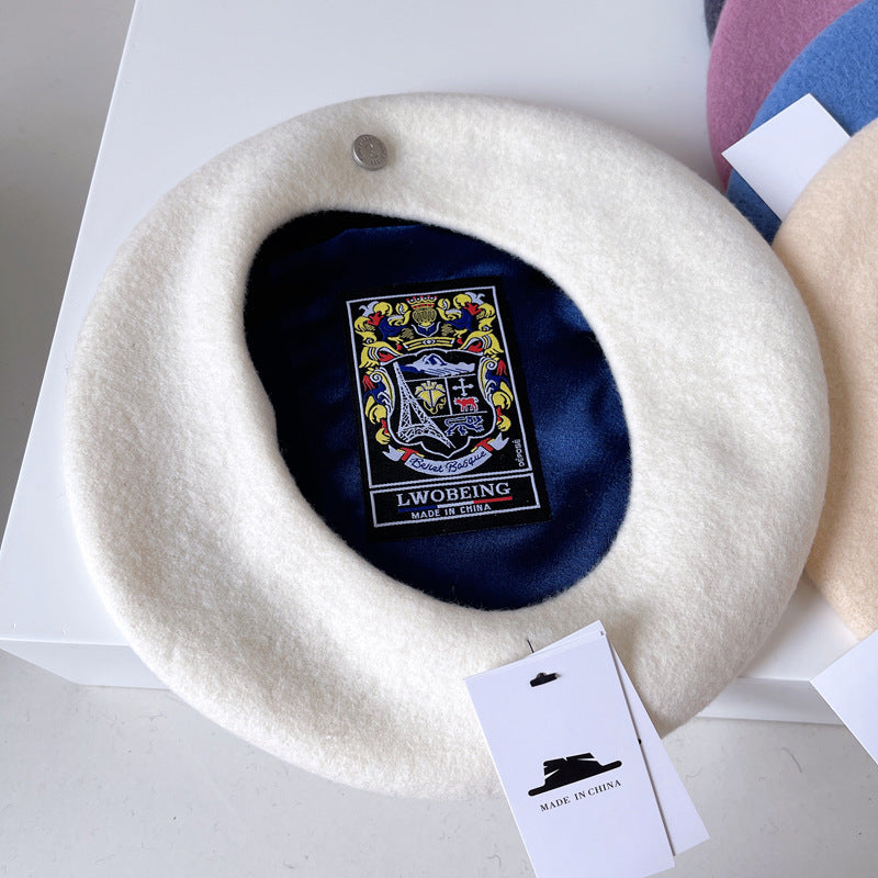 Boina de lana española para mujer, sombrero elegante de pintor francés, insignia con forro de satén, sombrero de azafata Retro británico