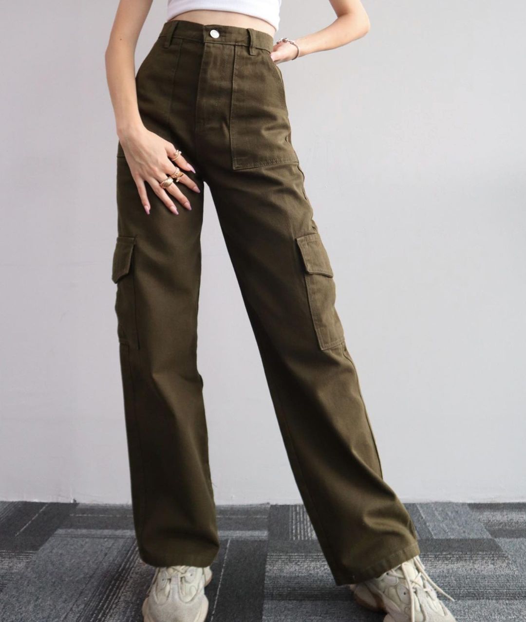Pantalones casuales que combinan con todo Pantalones con bolsillos tridimensionales de cintura media Monos de cintura