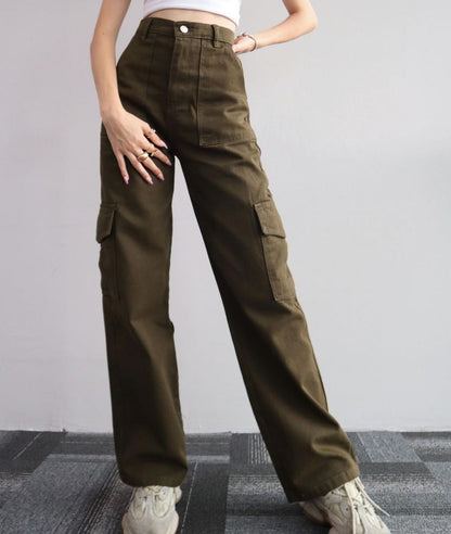 Pantalones casuales que combinan con todo Pantalones con bolsillos tridimensionales de cintura media Monos de cintura
