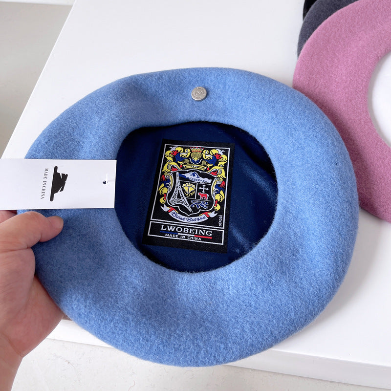 Boina de lana española para mujer, sombrero elegante de pintor francés, insignia con forro de satén, sombrero de azafata Retro británico