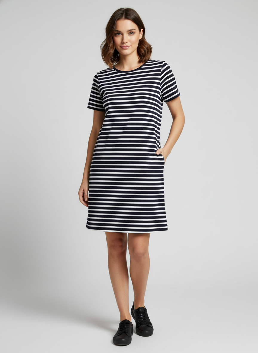 Vestido T-Shirt de Rayas Blanco y Negro