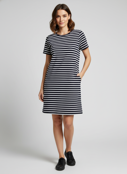 Vestido T-Shirt de Rayas Blanco y Negro