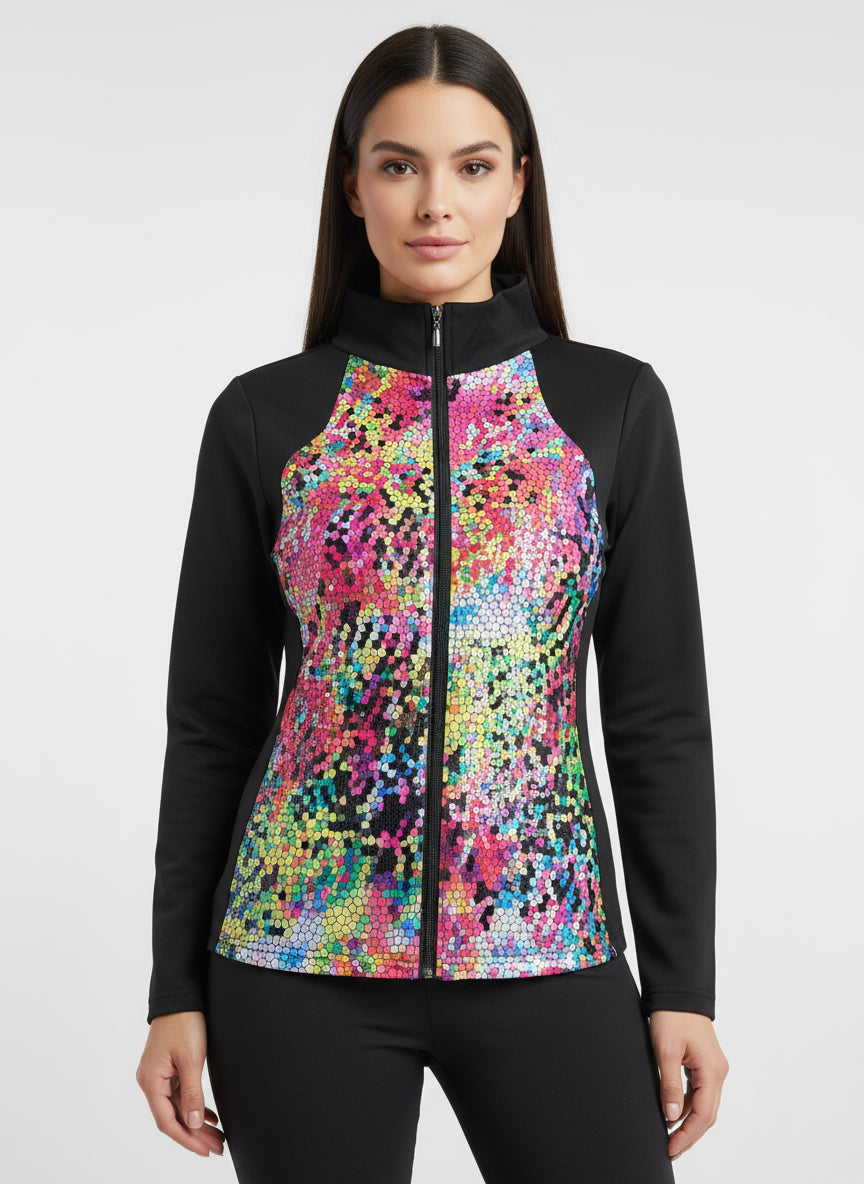 Long-sleeved sweater with zipper and colored front