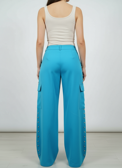 Cargo pants with side pockets and silver buttons