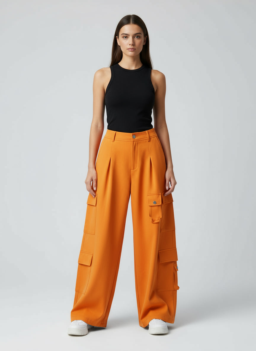 Cargo pants with side pockets and silver buttons