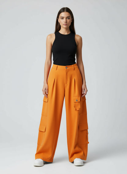 Cargo pants with side pockets and silver buttons