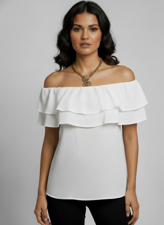 Off-white blouse with open shoulders