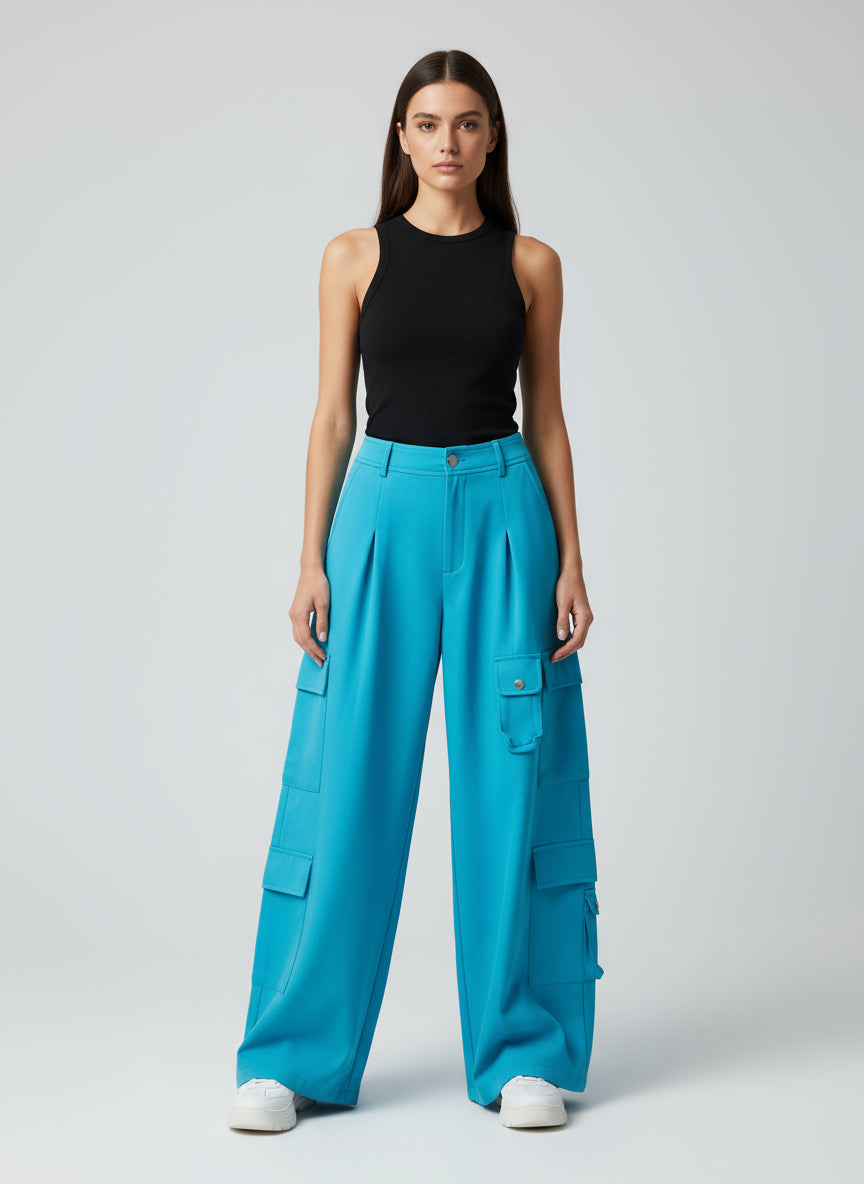 Cargo pants with side pockets and silver buttons