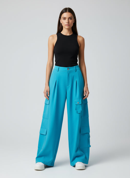 Cargo pants with side pockets and silver buttons