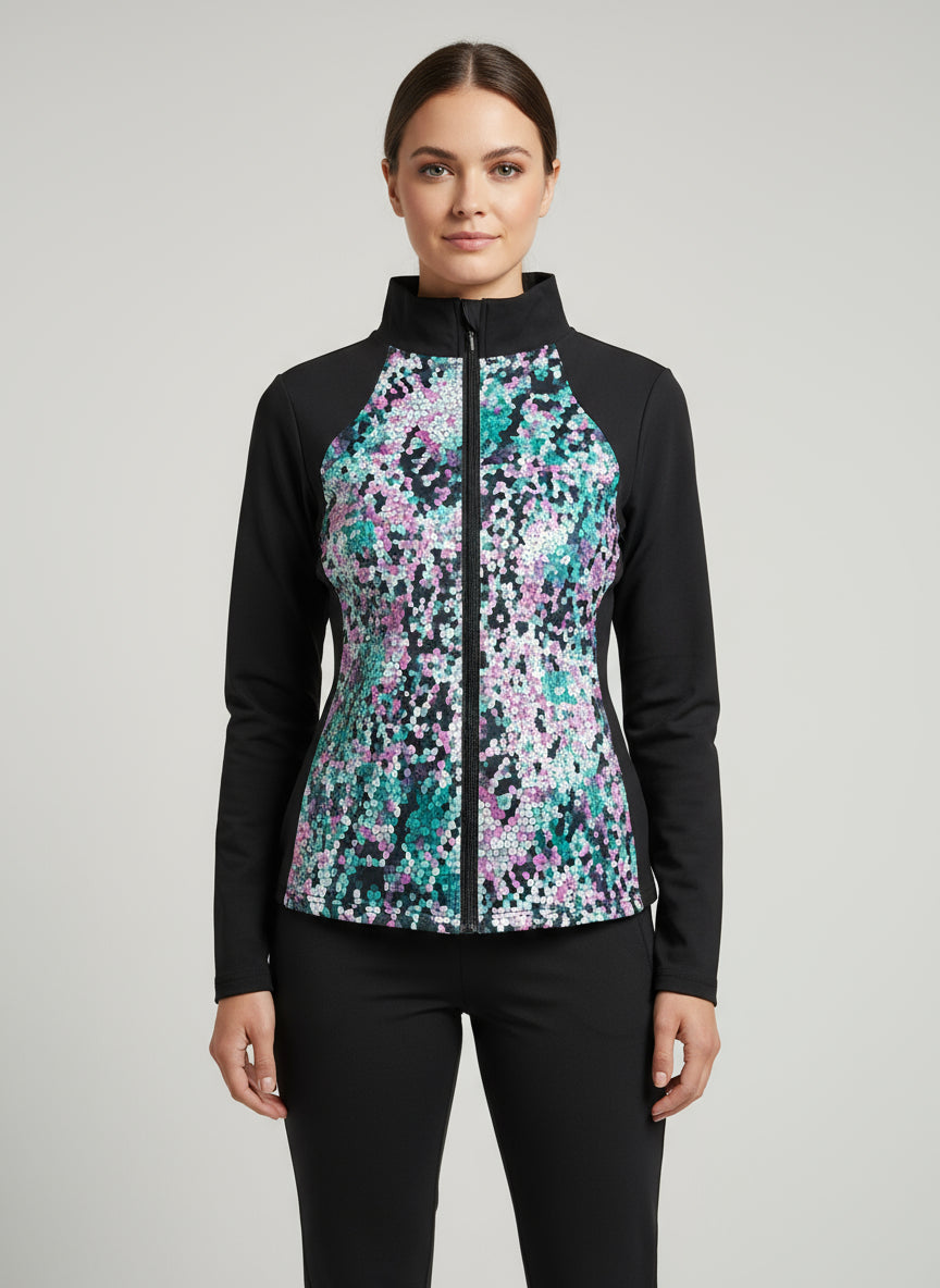 Long-sleeved sweater with zipper and colored front