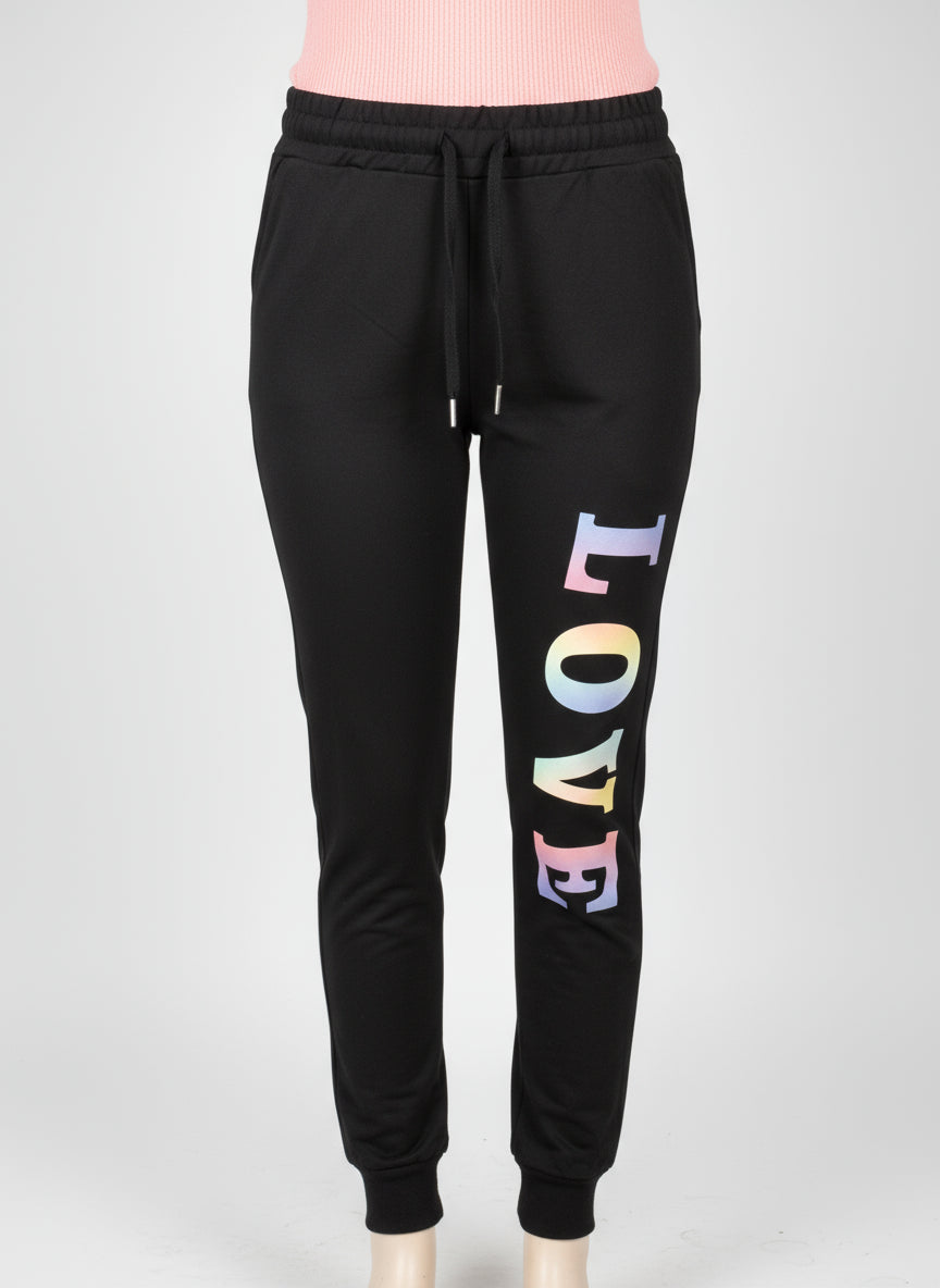 Trousers with a love design on the sides